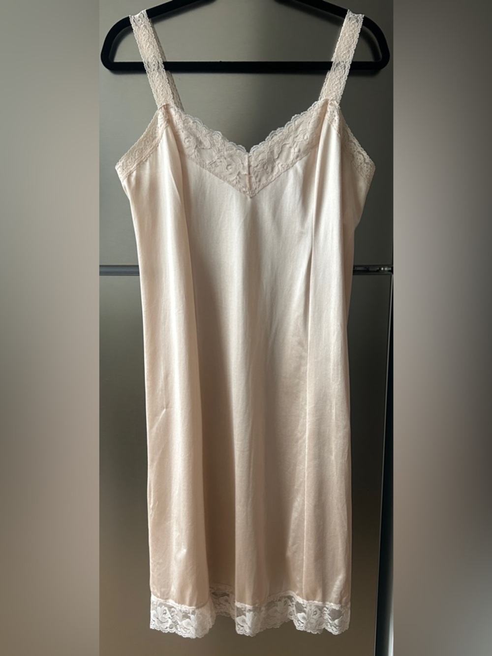 Vintage Deena Slip Dress Lace Trim Blush Nylon Antron Made in USA Size 38